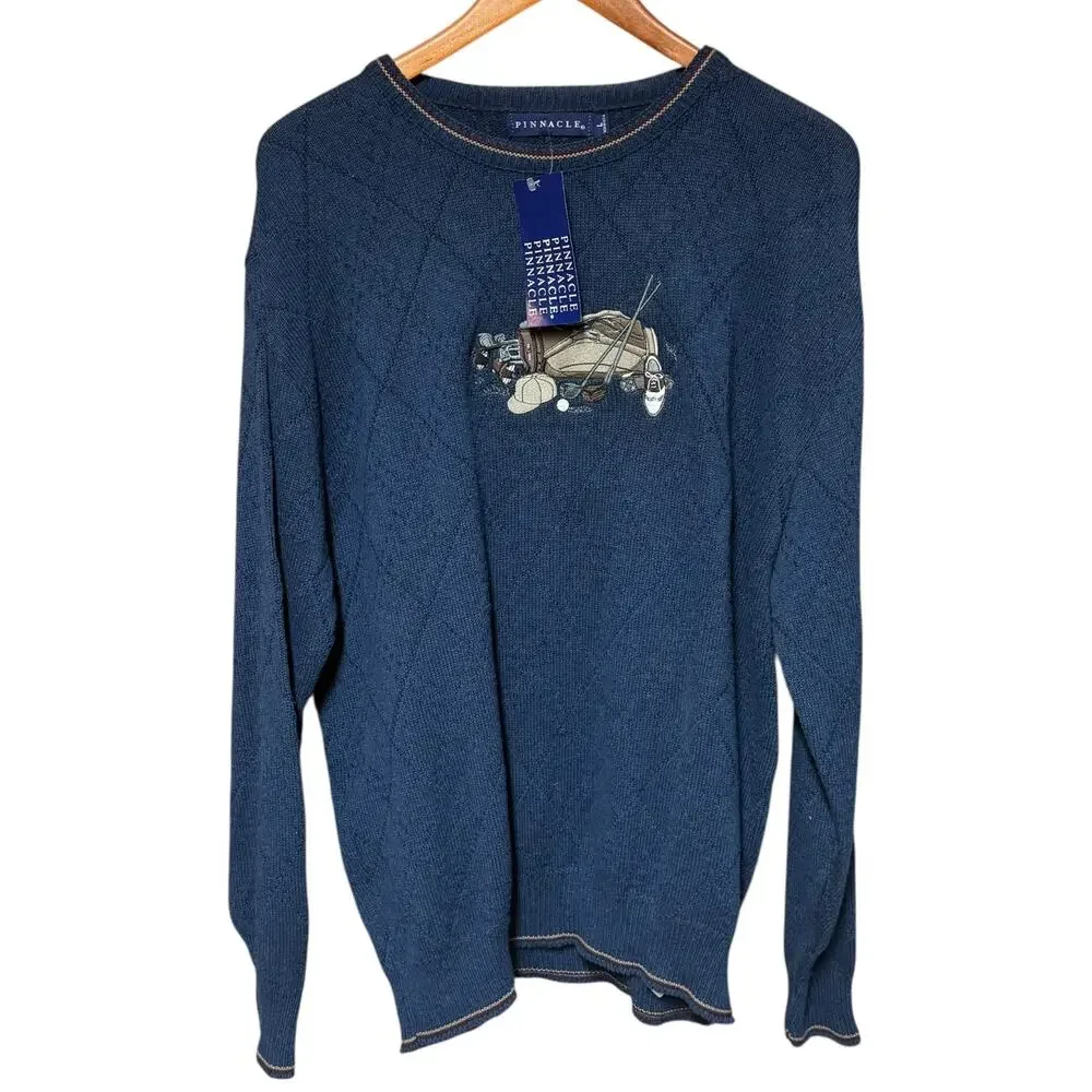 Vintage Pinnacle Golf Crew Neck Sweater Blue Large